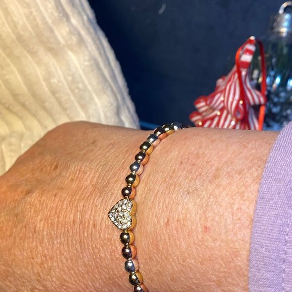 NWT ❤️ CUTE VALENTINES HEART LOVEY BRACELET TRI COLOR METAL BEADS STRETCH - Picture 13 of 13